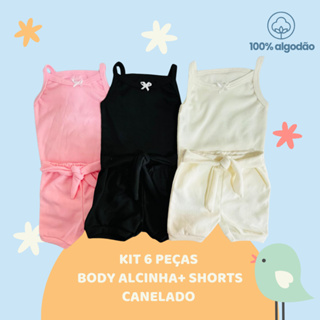 Kit Body Regata Laço + Shorts Bebê Menina | Canelado | P M G | Conforto e Estilo em Oferta na Shopee