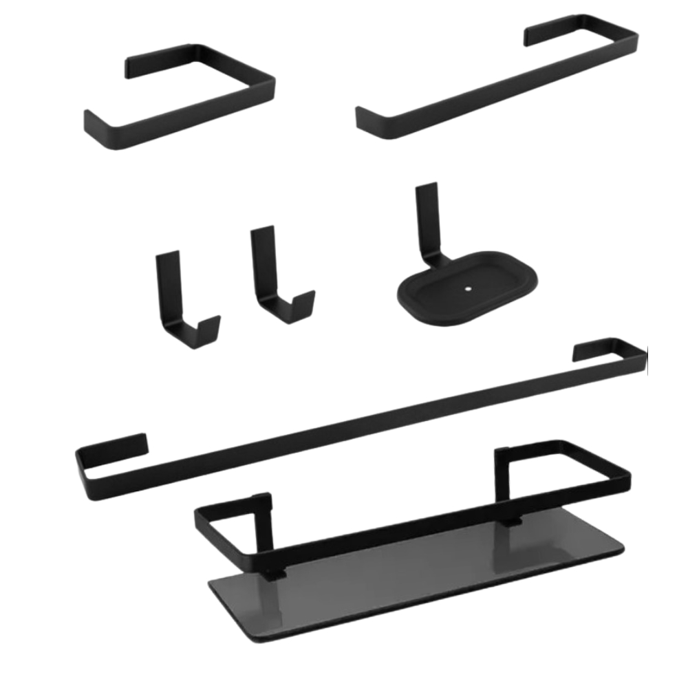 Kit Acessorios Para Banheiro Preto 7 Peças Quadrado Com Porta Shampoo em Oferta na Shopee