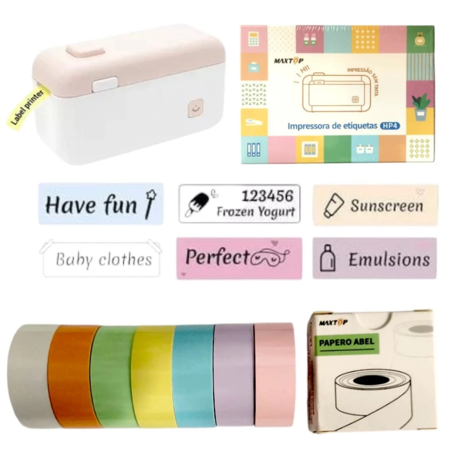 Imagem Mini Impressora Etiquetadora Térmica Portatil corte de etiqueta fácil + 7m de etiqueta 15mm Adesiva
