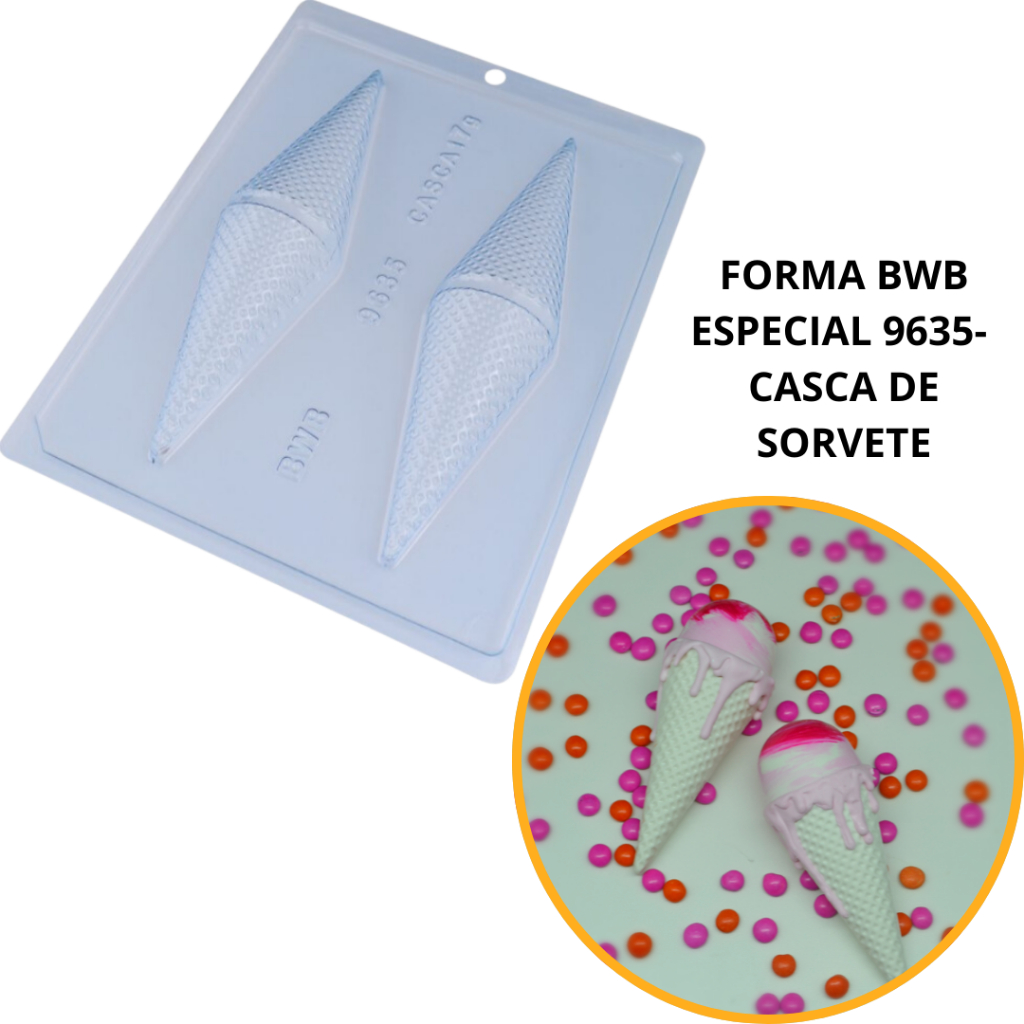 1~4 Forma para chocolate bwb com silicone (3 partes) 9635 - Casca de Sorvete 75g (CHOCO) em Oferta na Shopee