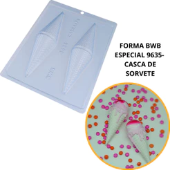 1~4 Forma para chocolate bwb com silicone (3 partes) 9635 - Casca de Sorvete 75g (CHOCO)