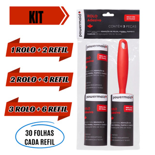 Kit Rolo Rolinho Tira Pelos Roupa Sofá Adesivo + Refil Powermaid 90 a 270 folhas em Oferta na Shopee