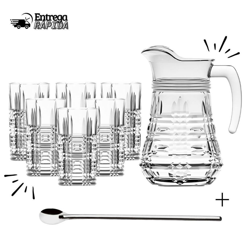 Jogo de Jarra de Vidro 1L com 6 Copos 250ml | 7 Peças | Design Elegante e Transparente | I...