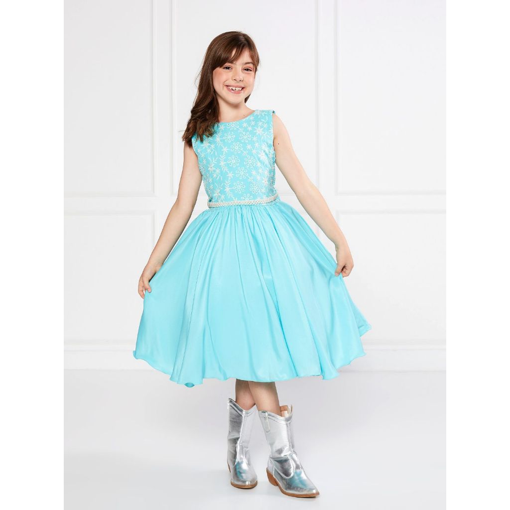 Vestido Lese Verde Infantil Festa Casamento Cinto Perólas