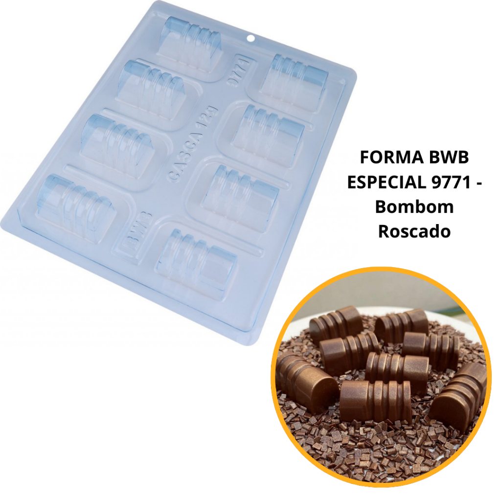 1~4 Forma BWB Com Silicone (3 partes)  Cód. 9771 - Bombom Roscado 30g. Para Trufas, Bombons, Alfajor em Oferta na Shopee