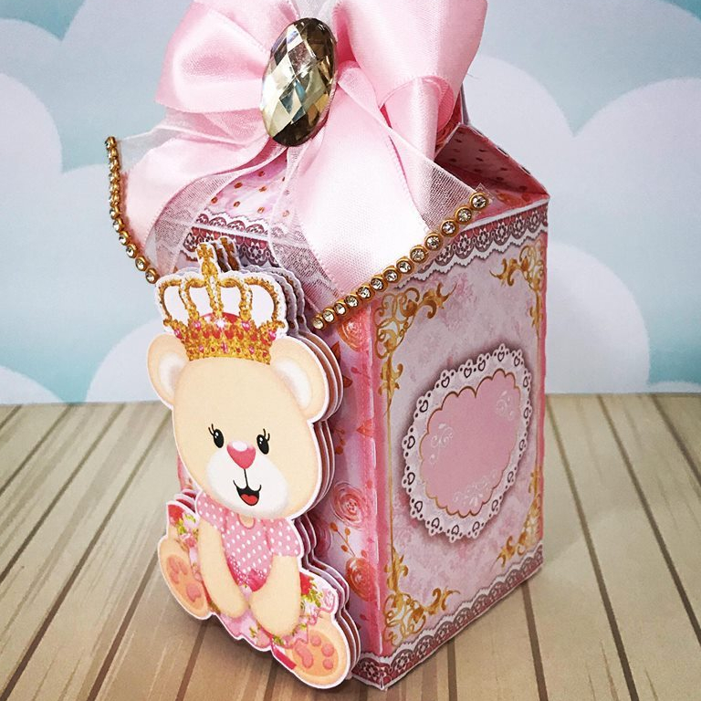 Kit com 40 Caixas Milk Personalizada - Tema Ursinha Princesa - Lembrancinha Infantil - Arte Impressa