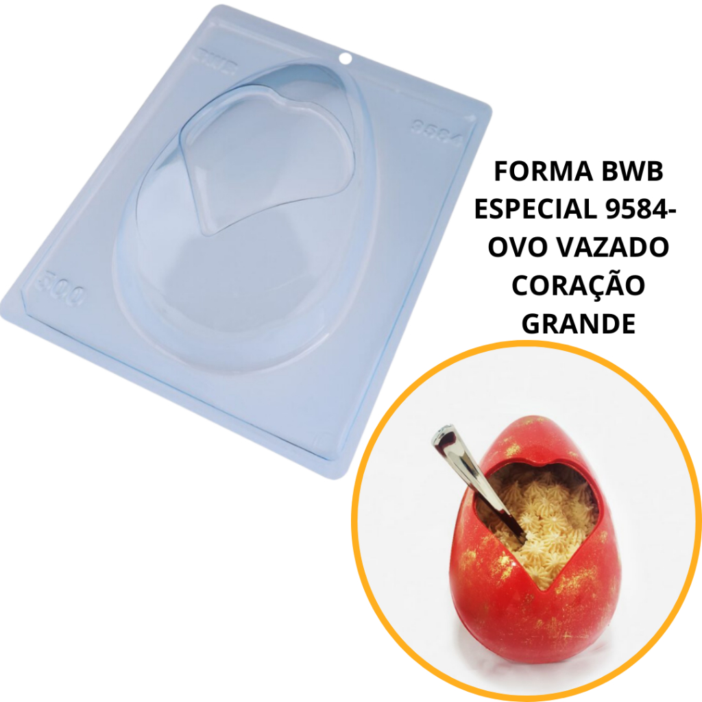 1~4 Forma BWB Com Silicone (3 partes) Para Chocolate Cód. 9584 - Ovo Vazado Coração Grande 500g. Páscoa (CHOCO) em Oferta na Shopee