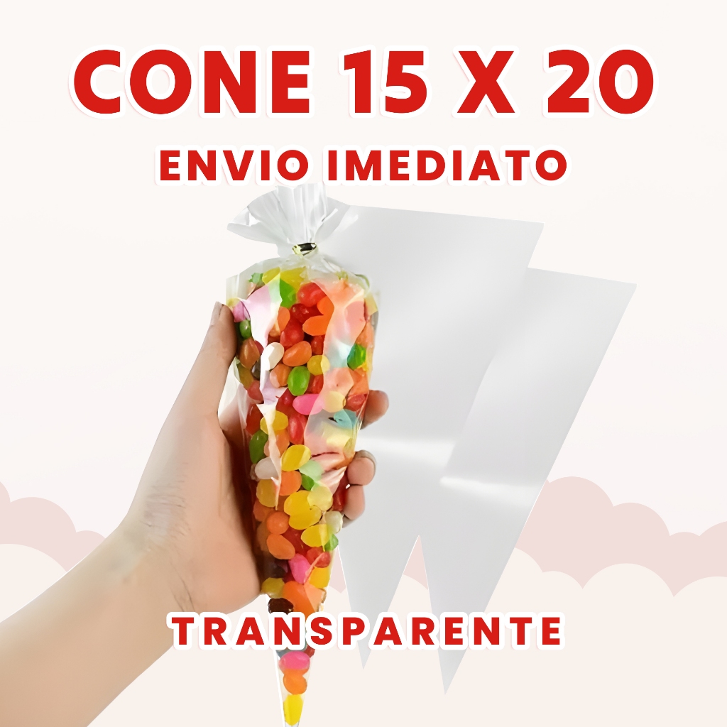 Saco Cone Triangular P/ Doces Pipoca Gourmet Transparente 15x20 em Oferta na Shopee
