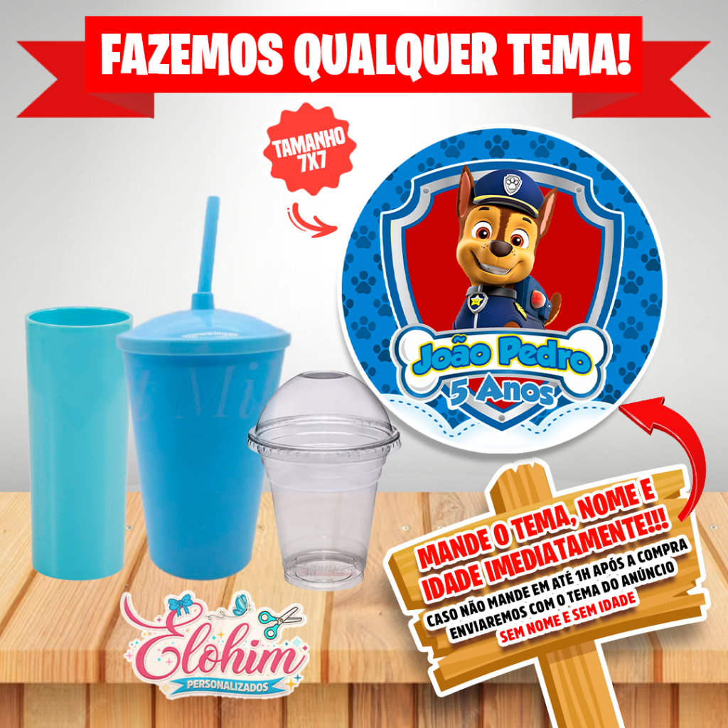 Rótulo Adesivo para personalizar Copo Long Twister  Adesivo 7x7-  Chase Patrulha canina