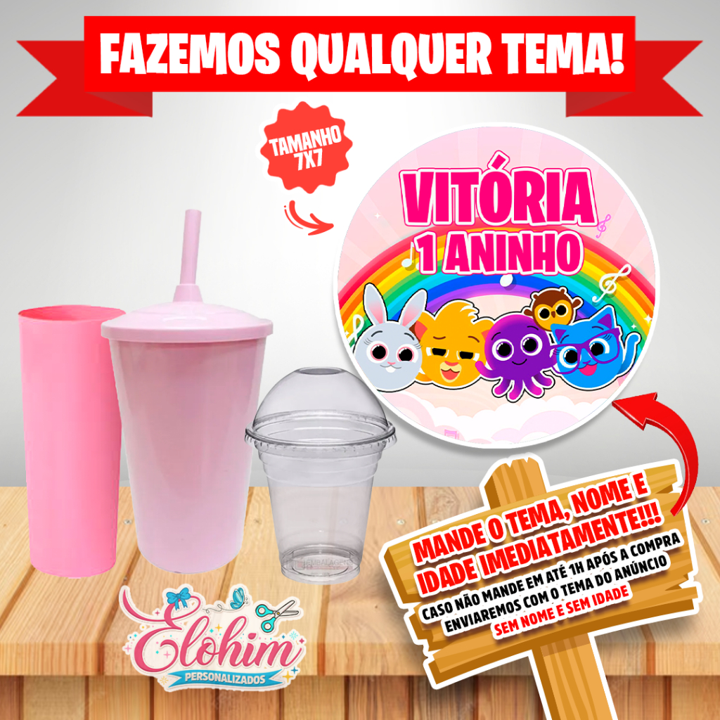 Rótulo Adesivo para personalizar Copo Long Twister - Bolofofo menina