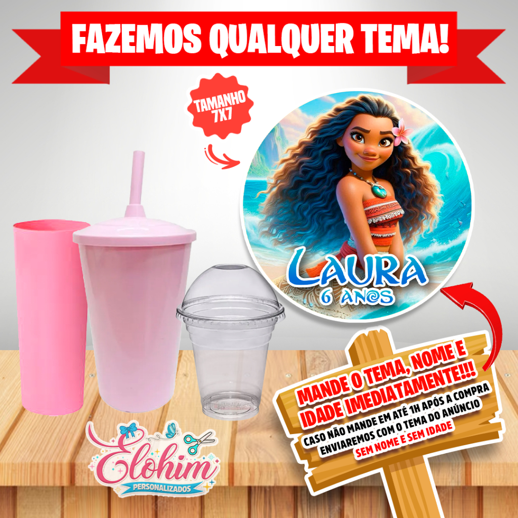Rótulo Adesivo para personalizar Copo Long Twister - Moana