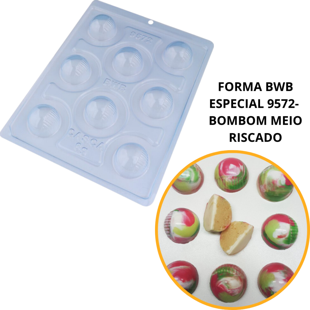 1~4 Forma BWB Com Silicone(3partes)Cód. 9572 - Bombom Meio Riscado16g.Para Festas Trufas,Bombons,Alfajor (CHOCO) em Oferta na Shopee