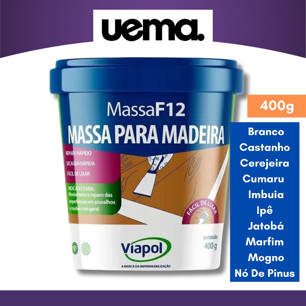 Massa para Madeira 400g F12 Restaurar Emassar Preencher Branco Castanho Cerejeira Imbuia Marfim Mogno Viapol em Oferta na Shopee