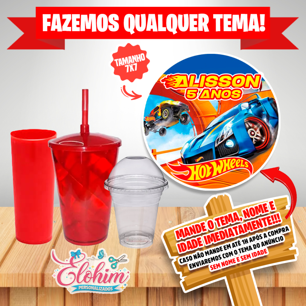 Rótulo Adesivo para personalizar Copo Long Twister  Adesivo 7x7- Carros hotwheels
