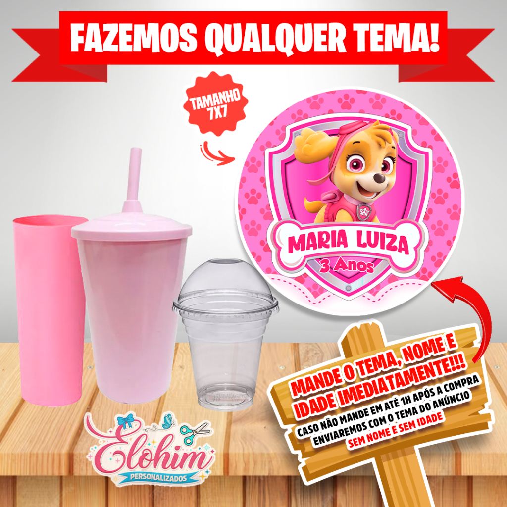 Rótulo Adesivo para personalizar Copo Long Twister  Adesivo 7x7-  Skye Patrulha canina