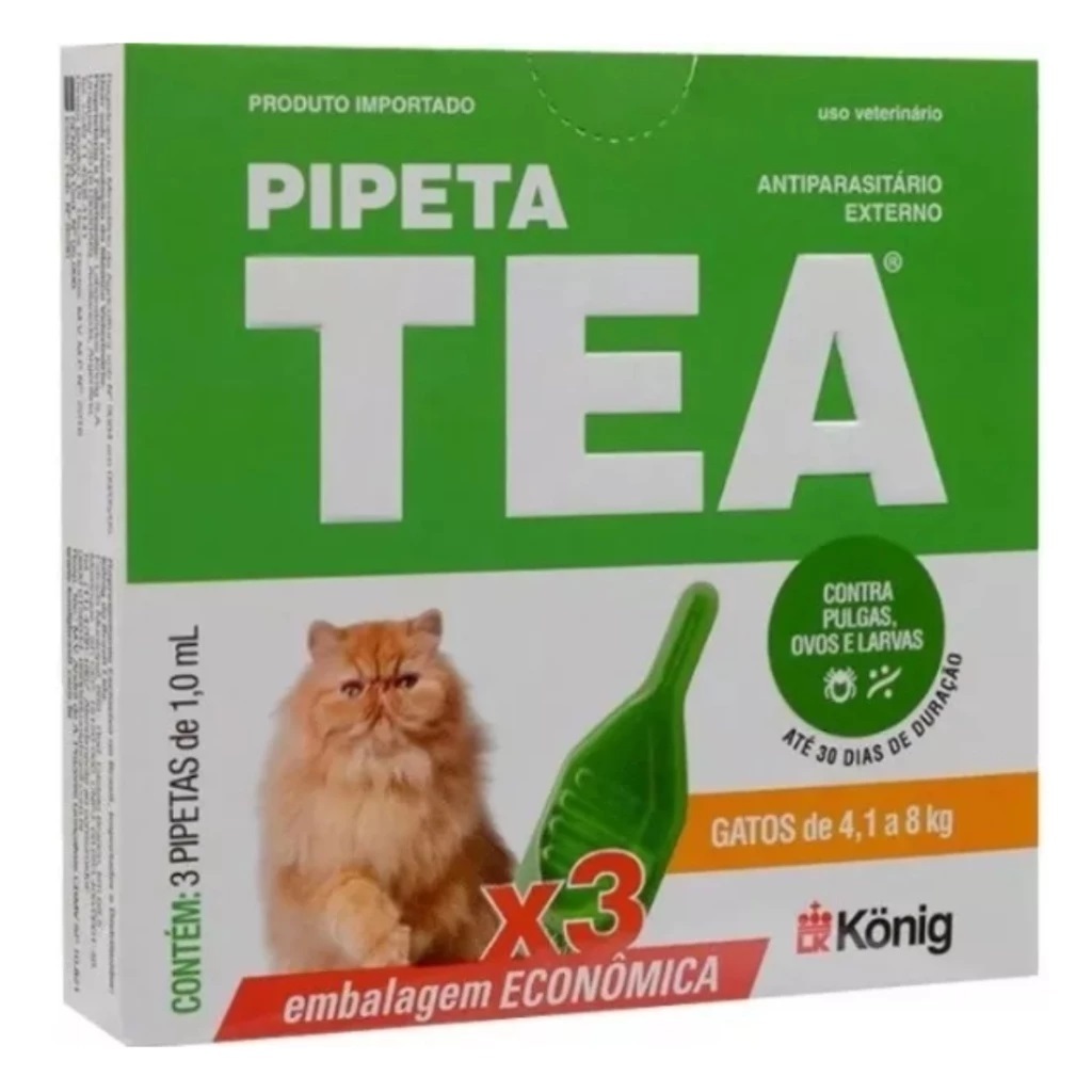 Antipulgas TEA Gatos Pipeta X 3 unid 4,1 até 8KG 1ML Konig