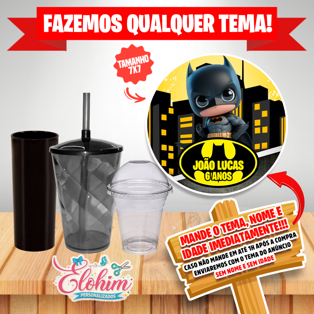 Rótulo Adesivo para personalizar Copo Long Twister - Batman