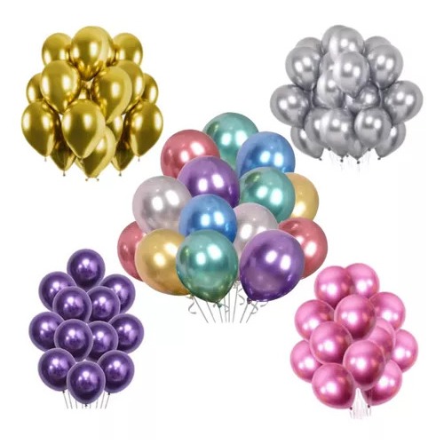 50 Balão Bexiga Metalizado 10 Polegadas Cromado Festa Aniversário Decoração Enfeites