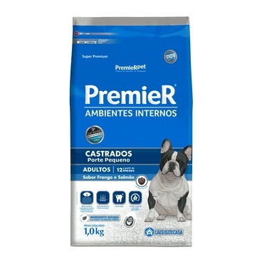 Ração Premier Ambientes Internos 2,5Kg Cães Castrados Adultos Alimento Sabor Frango e Salmão
