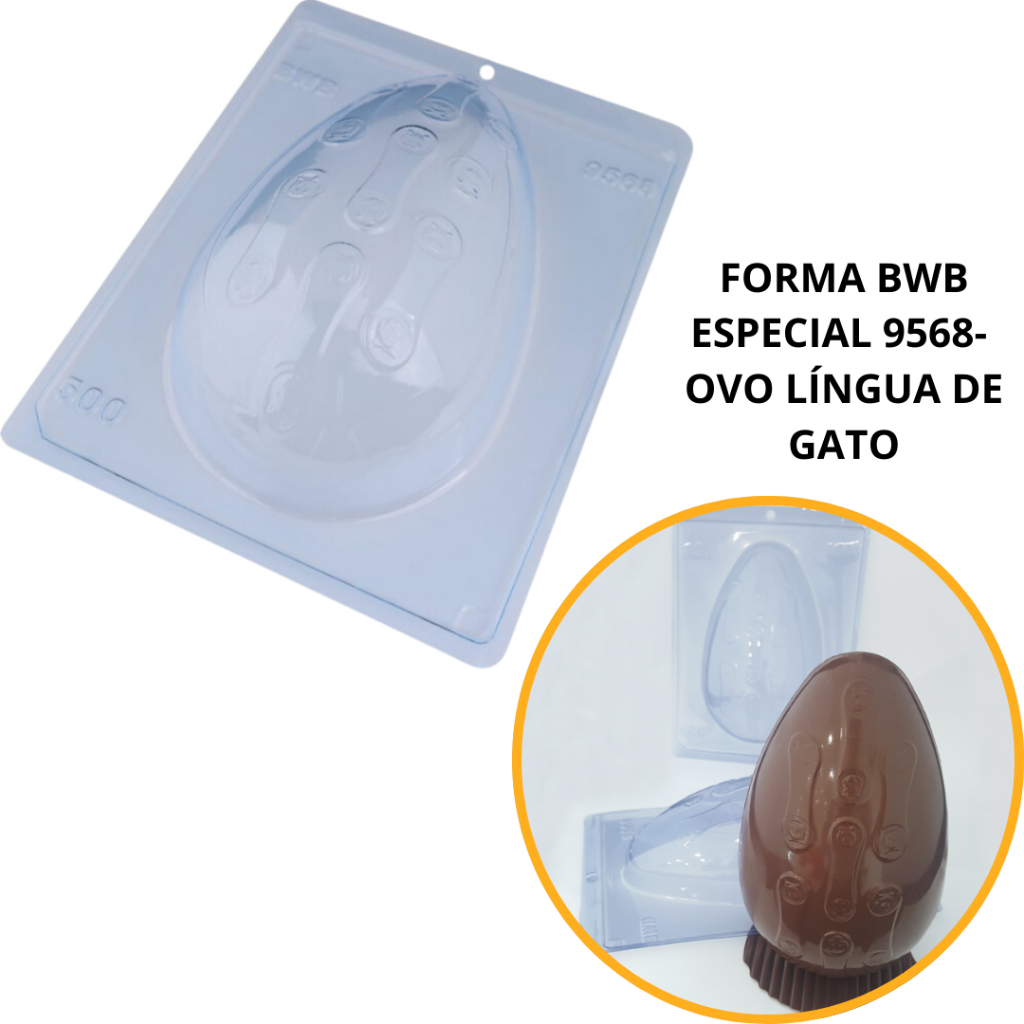 1~4 Forma BWB Com Silicone (3 partes) Para Chocolate Cód. 9568 - Ovo Língua de Gato 500g. Páscoa - Home & Living