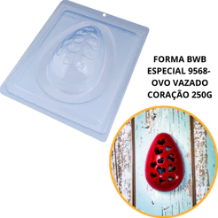 1~4 Forma BWB Com Silicone (3 partes) Para Chocolate Cód. 9563 - Ovo Vazado Coração 250g. Páscoa (CHOCO)