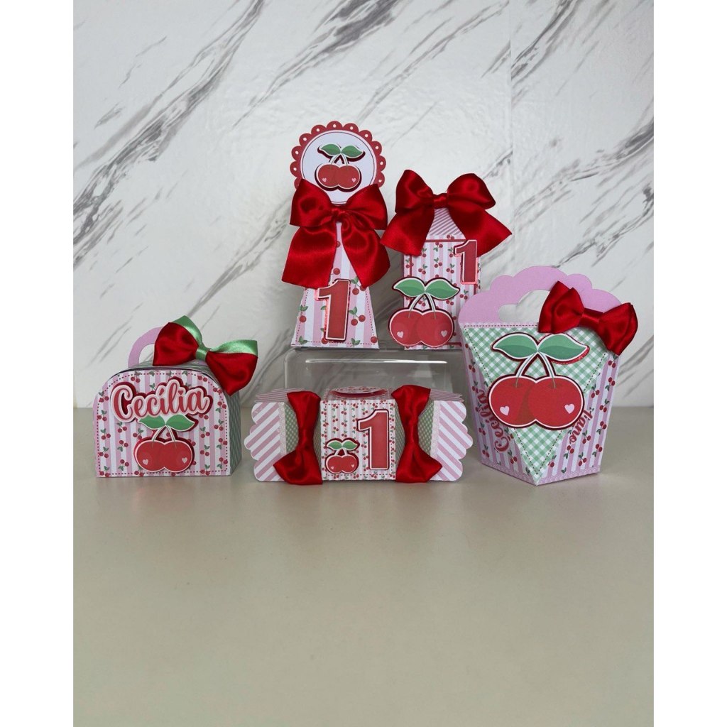 Kit Festa - Lembrancinhas Personalizadas Cerejinha - Caixas Personalizadas - Papelaria Personalizada