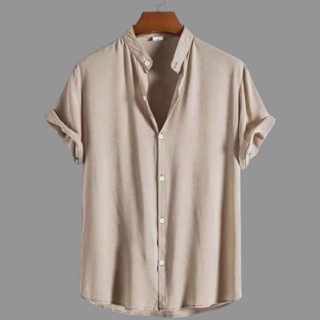 Camisa Social Masculina Gola Padre Manga Curta Aspecto Linho em Oferta na Shopee