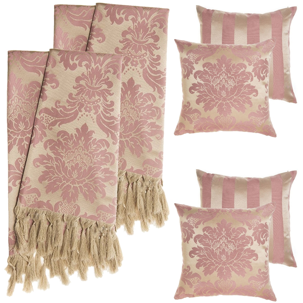 2 Mantas Para Sofá 210x140 + 4 Capas para Almofadas - Rosa e Dourado em Oferta na Shopee