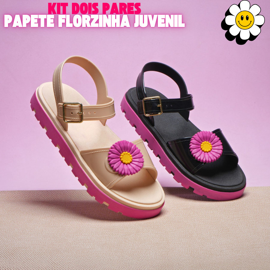 Kit 2 Pares Sandalinha Flor Juvenil Leve Macia Confortável Promoção Lançamento 2025 em Oferta na Shopee