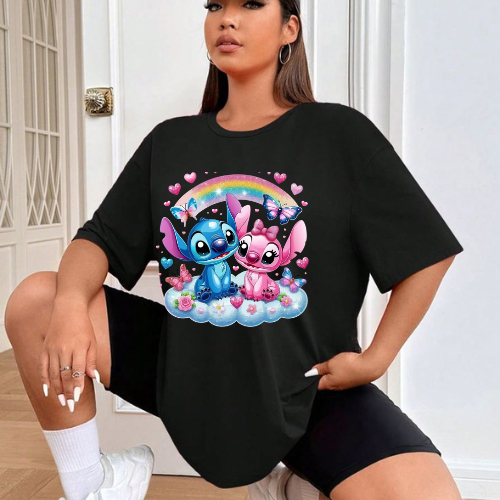 Camiseta Feminina Oversized Camiseta Estampada Lilo & Stitch 100% Algodão