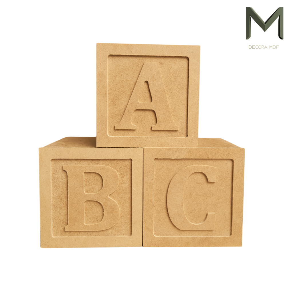 Cubo ABC Em MDF Decorativo Para Festas Decoração Revelação Lembraças Quadrado 3 Peças Chá Revelação