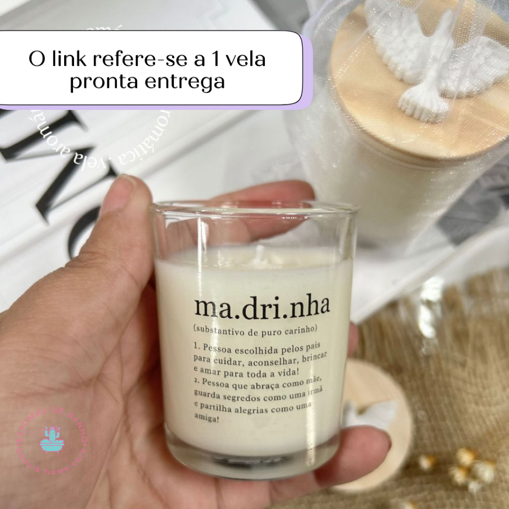 Lembrancinha de Batizado para Madrinha Vela Aromática + Saco de organza e Divino Espírito Santo