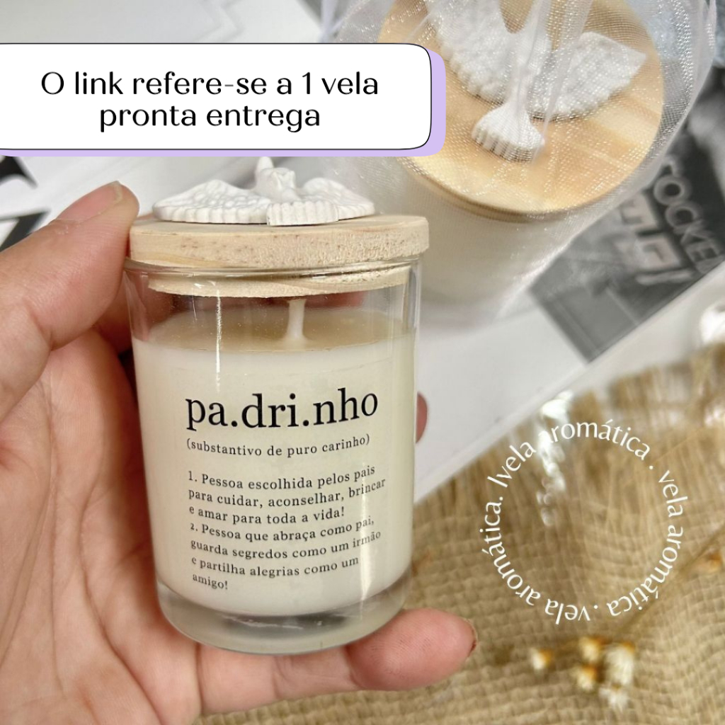 Lembrancinha de Batizado para Padrinho Vela Aromática + Saco de organza e Divino Espírito Santo