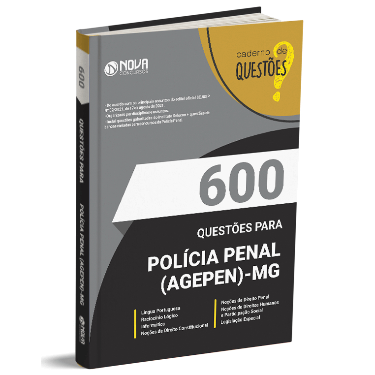 Imagem Caderno 600 Questões Gabaritadas Polícia Penal-MG (PP-MG)