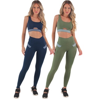Kit 2 Conjuntos Fitness Feminino Poliamida com Bolsos em Oferta na Shopee