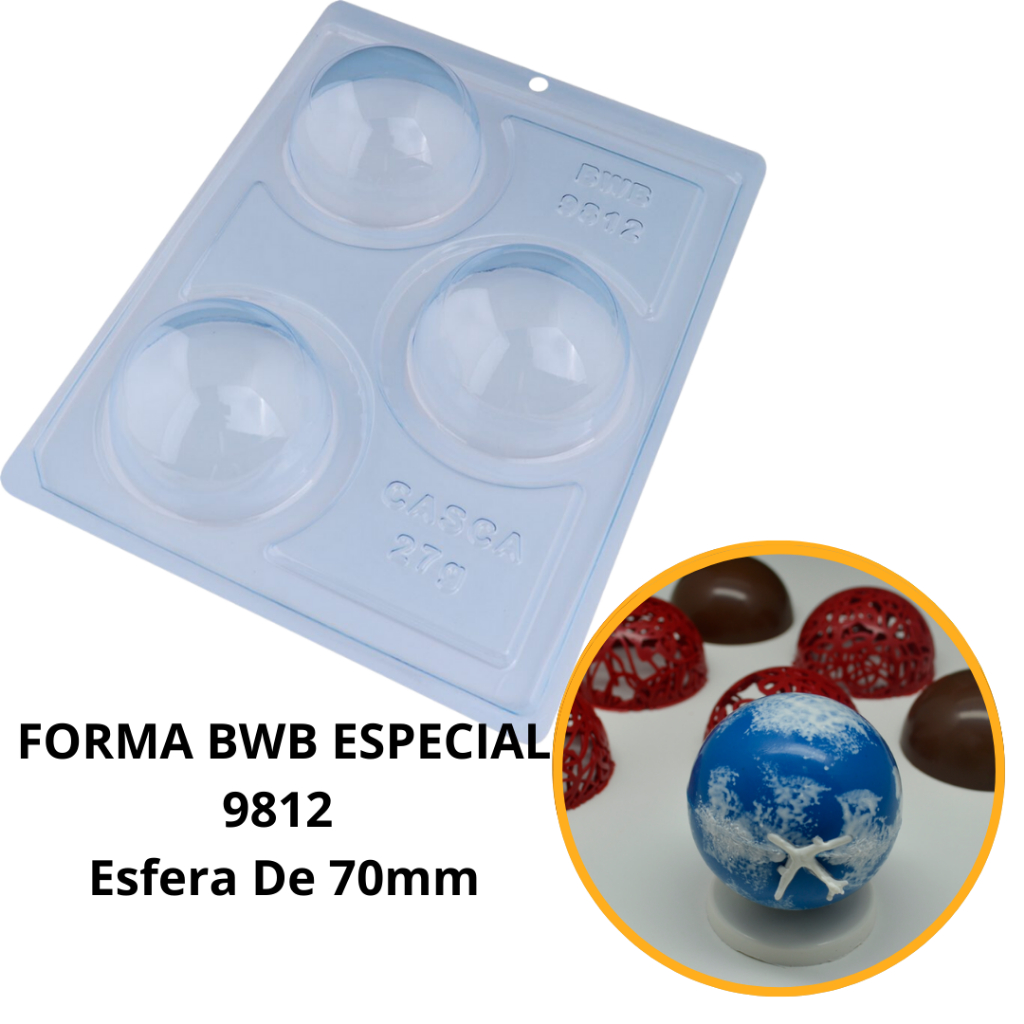 1~4 Forma para chocolate bwb com silicone (3 partes)9812 - Esfera de 70 mm 150g conjunto (CHOCO) em Oferta na Shopee