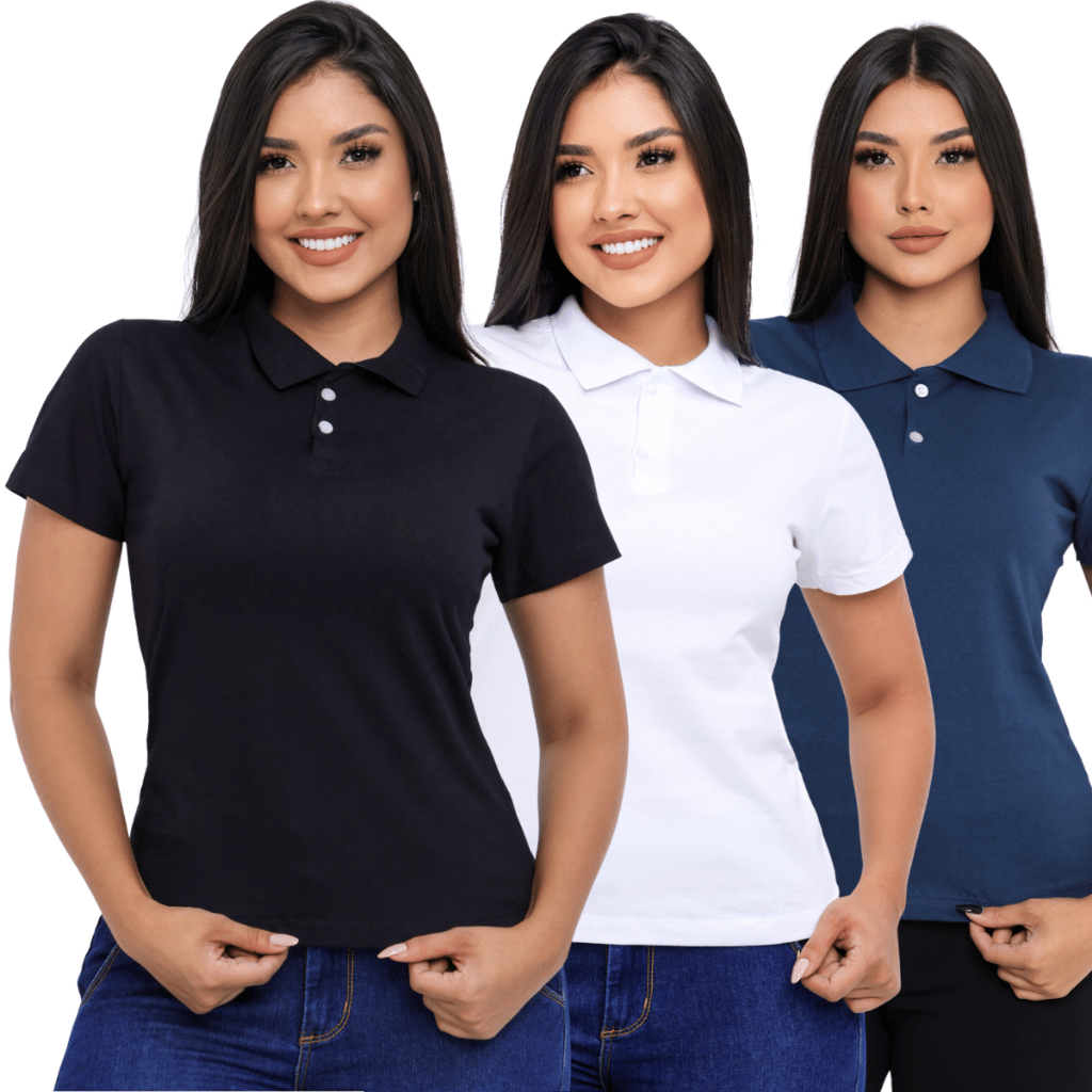 Kit 3 Camiseta Basica Gola Polo Feminino Uniforme Baby Look