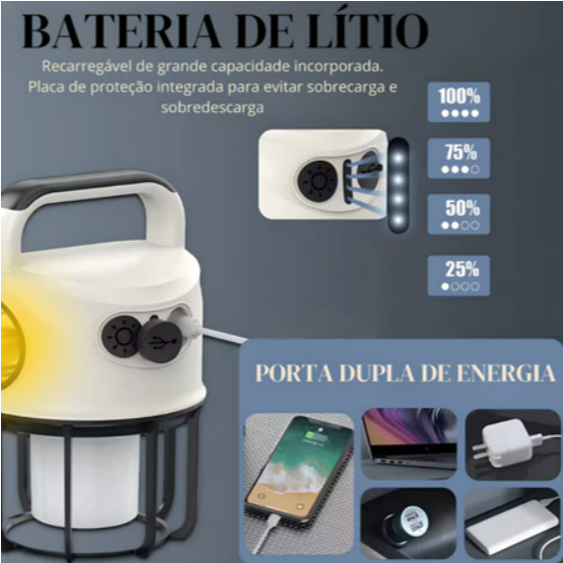 Lanterna Lampião Led Recarregável Lâmpada Duas Cores Camping Casa Pesca EC6272