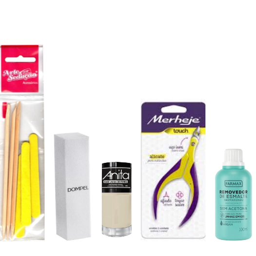 KIT  Unha 1 Alicate+ 3 Palito Madeira+ 3 Lixas de unha+ 1 lixa Cubo+Esmalte Base Concreto + 1 Acetona 100ML
