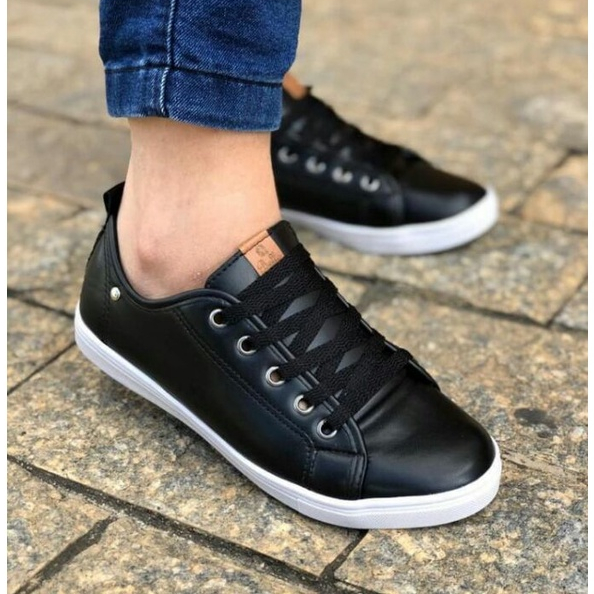 Tênis Feminino Preto Casual Sapatênis Tenis Dia a Dia Confortável Sapato Feminino Branco Bella