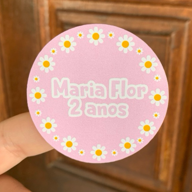 Adesivos Personalizados Margarida Rosa 5x5cm para Lembrancinhas Festa Aniversário
