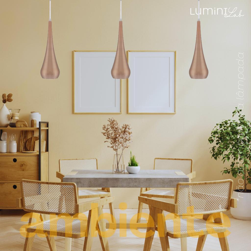 Lustre Pendente Kit  3 Luminárias  Lulu de Alumínio Para Sala, Cozinha