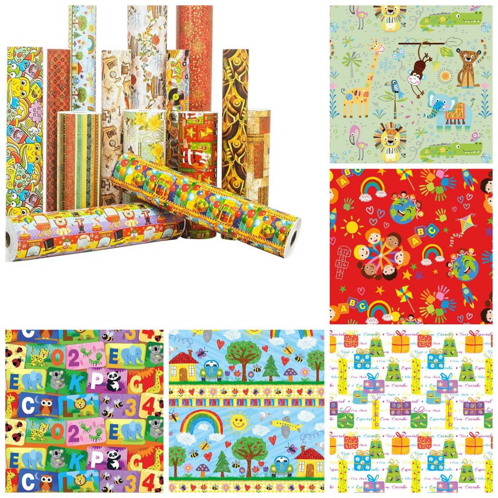 Papel de Presente Infantil Bebê Dia das Crianças Bobina Couchê 60cmx100m em Oferta na Shopee