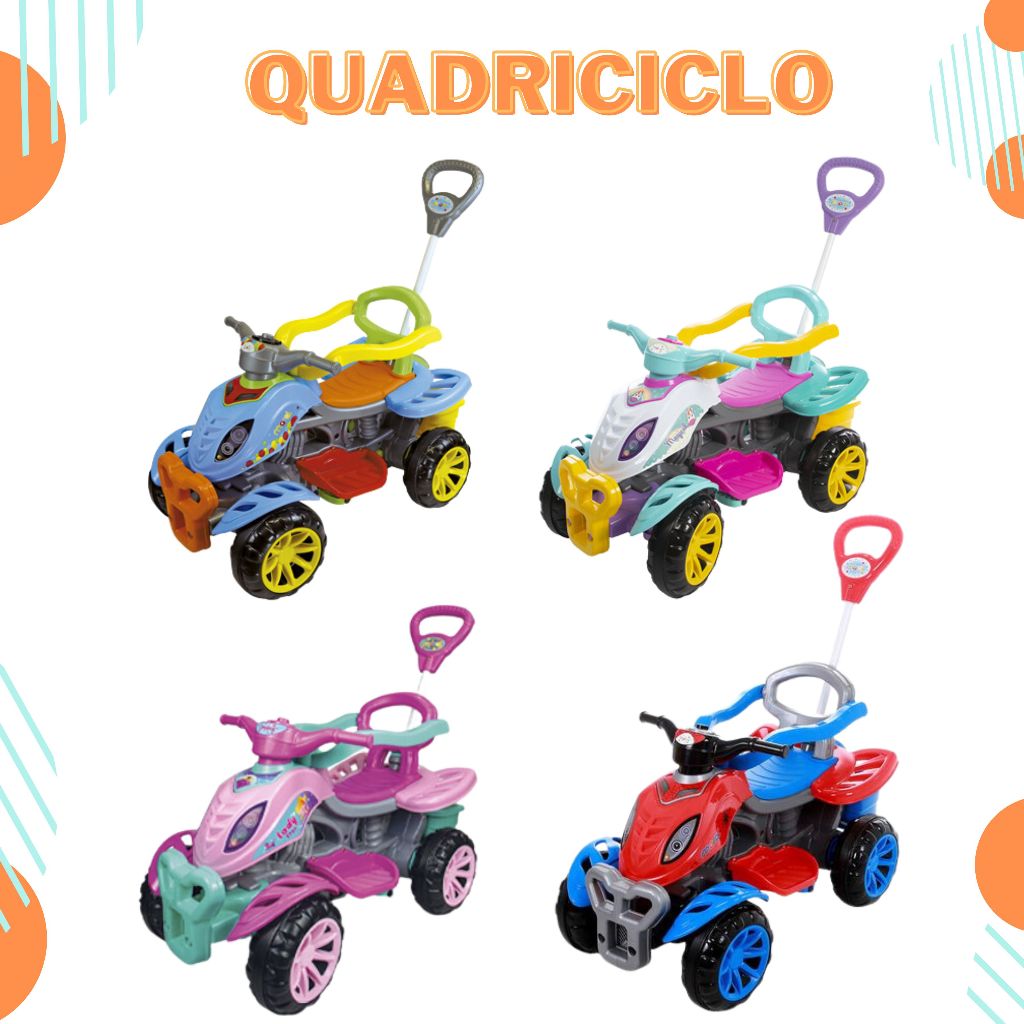 Carrinho De Passeio Quadriciclo Infantil 2 Em 1 Maral Haste para Passeio Pedal e Andador