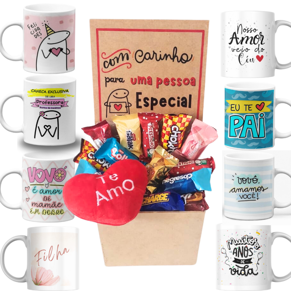 Cesta de chocolates com caneca presente de aniversário mulher casal criativo namorados mãe pai em Oferta na Shopee