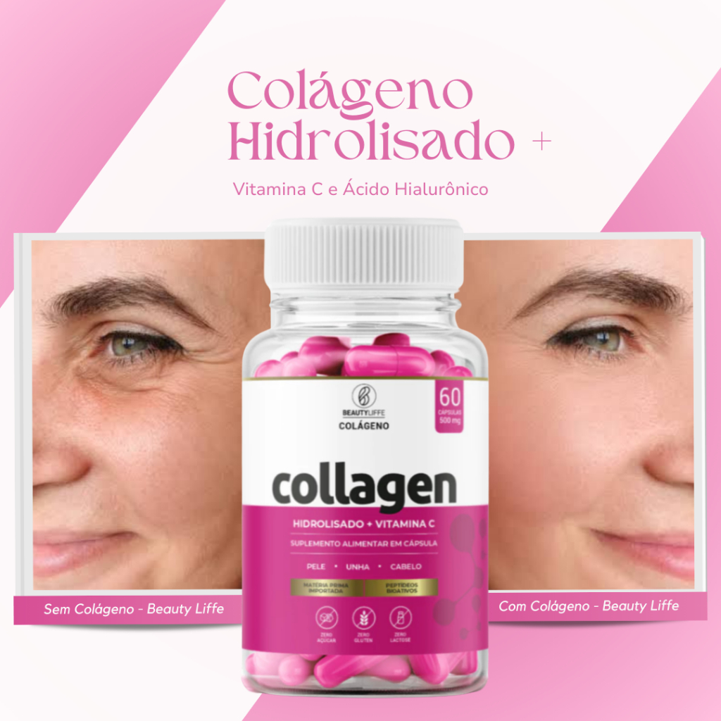 Colágeno Hidrolisado com Peptídeos Bioativos + Acido Hialurônico + Vitamina C - Collagen BeautyLiffe