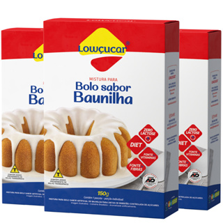 Kit 3 Bolos de Baunilha, Doces Diet Zero Lactose, Fonte de Vitaminas e Fibras, Stevia, Lowçucar 150g em Oferta na Shopee