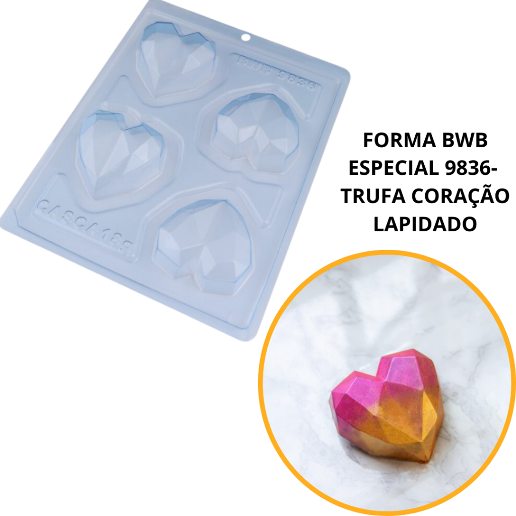 1~4 Forma bwb com silicone (3 partes) cod 9836 - Trufa Coração  65 gramas (CHOCO) em Oferta na Shopee