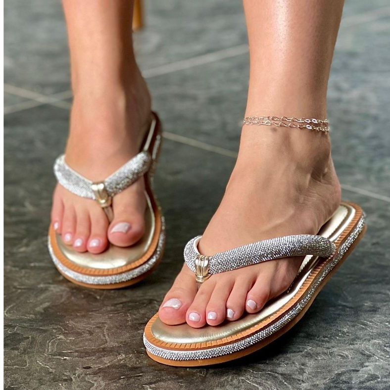 Papete Rasteira de strass Flat papete Lançamento 2025 blogueiras em Oferta na Shopee