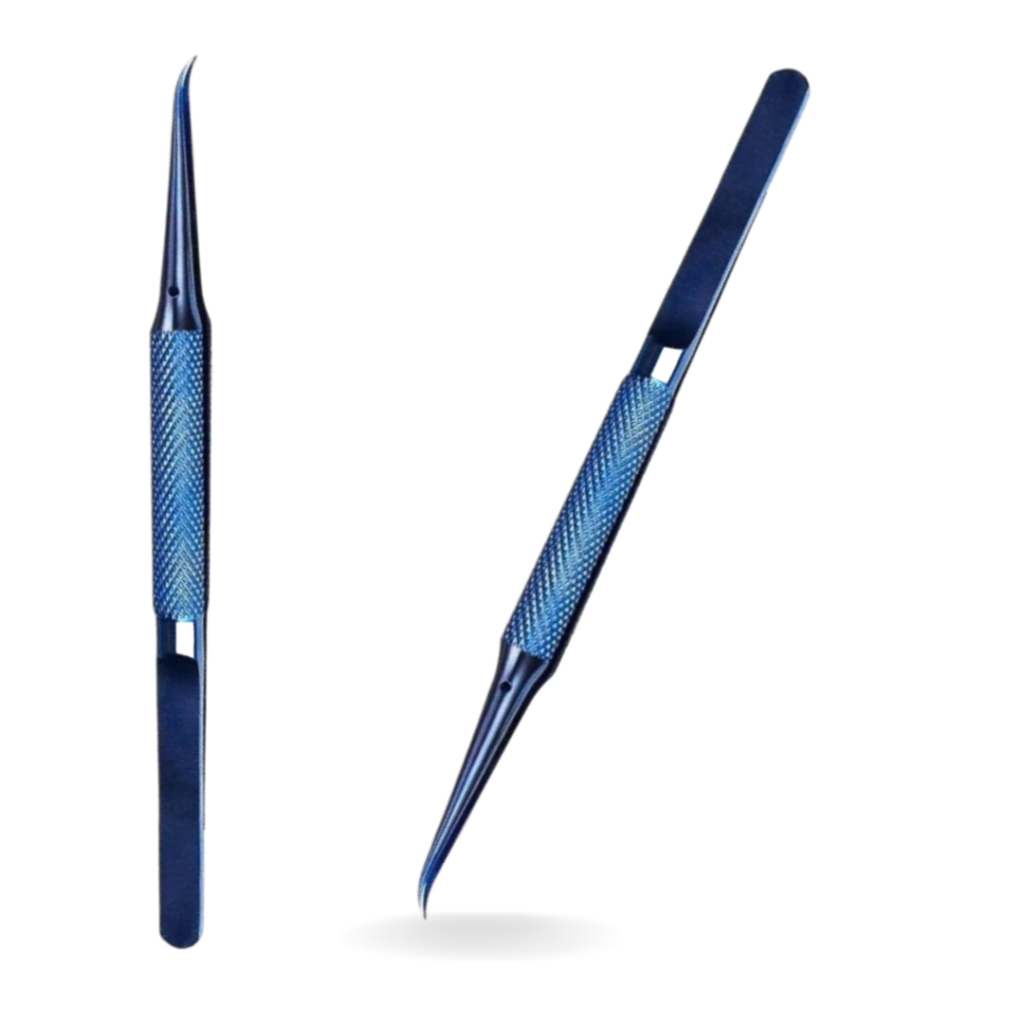 Pinça De Titânio Original Azul Antiestática Curva